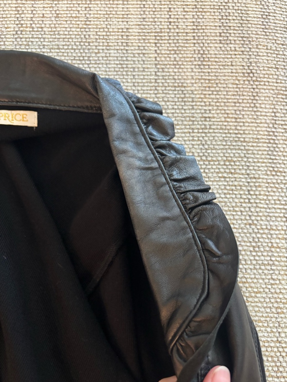 Caprice Black Rayon Knit and Leather Lamb Skin Ruffle Jacket - Picture 4 of 5